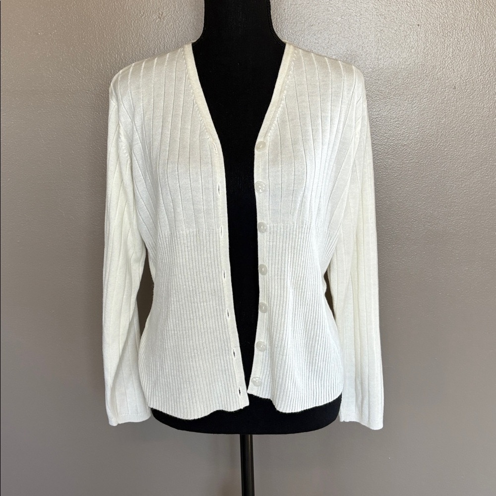 Kathie Lee Collection Retro Cream Ribbed Cardigan